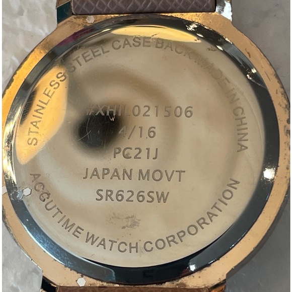 Accutime rose face beige leather band glow in the dark Japanese movement women’s - Picture 5 of 7